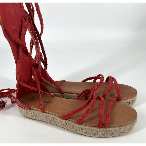 FREE PEOPLE Red Braided Leather Bondi Tall Gladiator Espadrilles Sandals - Picture 8 of 16